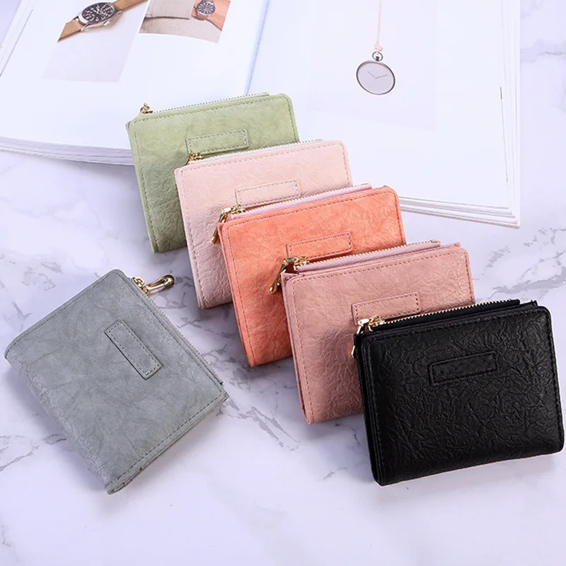

Women Wallet Solid Color PU Leather 2 Folds Zipper Small Purse for Shopping -OPK