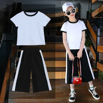 

Children's Clothing Summer Children's Short-sleeved Girls Wide Leg Cropped Pants Two-piece Clothes for Girls Clothes 10 12 Year