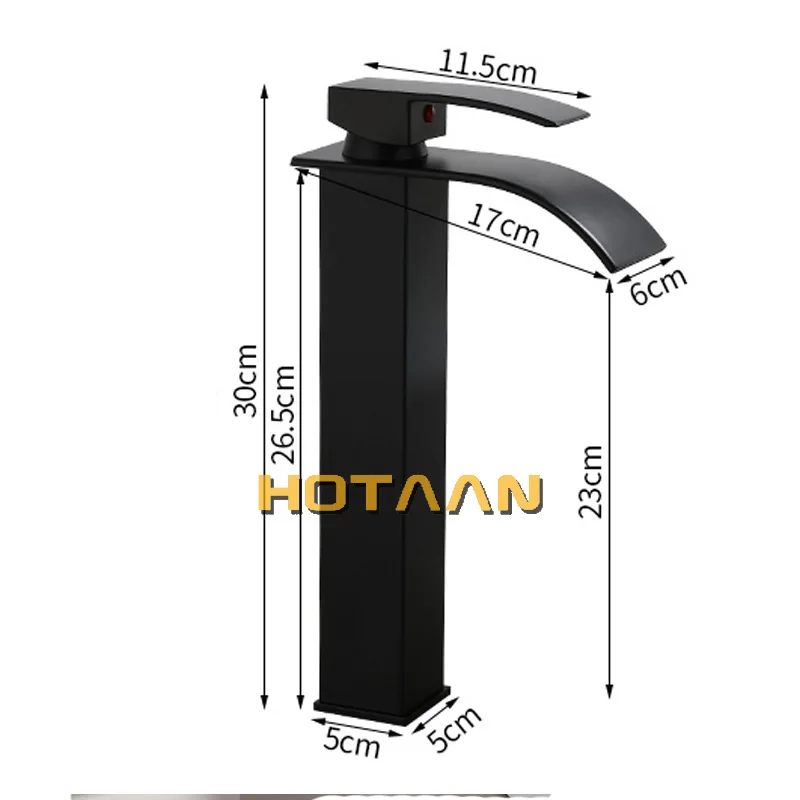 Waterfall Brass Basin Faucet Deck Mounted Single Lever Single Hole Cold&Hot Bathroom Mixer Black Plated
