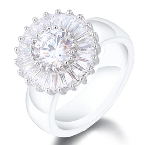 Роскошные кольца для женщин 6 мм черное белое керамическое кольцо для женщин индийский камень кристалл комфортные Свадебные Кольца обручальные брендовые ювелирные изделия - Цвет основного камня: White