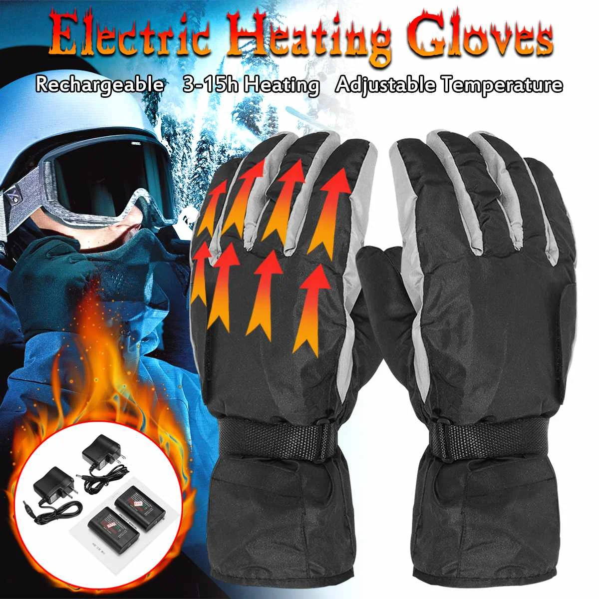 

2200mAh 4 Mode Ajustable Rechargeable Heating Electric Heated Gloves Warm Gloves Cycling Bicycle Skiing Winter Hand Warmer