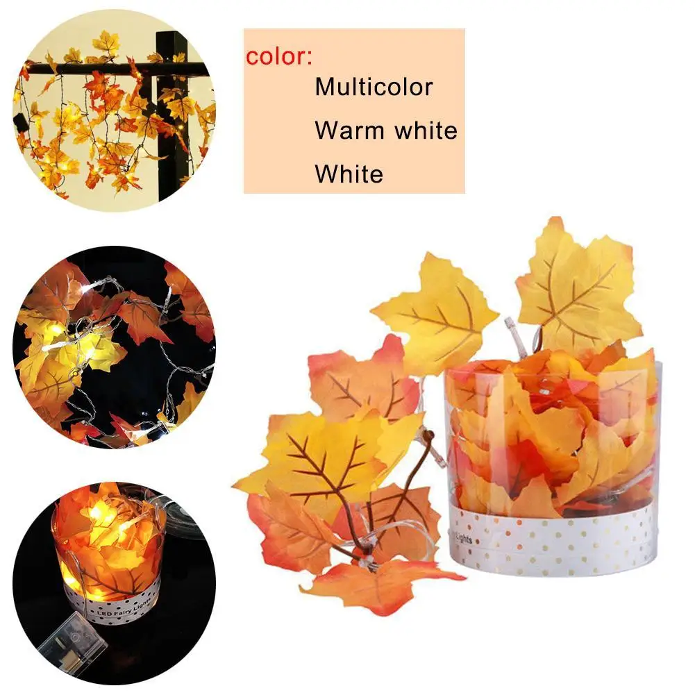 10 LED Thanksgiving Decor Lighted Fall Leaves Garland Lights String White Col | Дом и сад