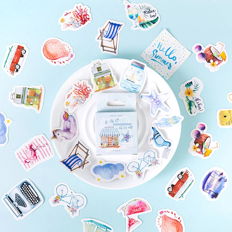 

50 Sheets /Box Summer Ocean Beach DIY Adhesive Stickers Decorative Scrapbooking Diary Album Stick Label