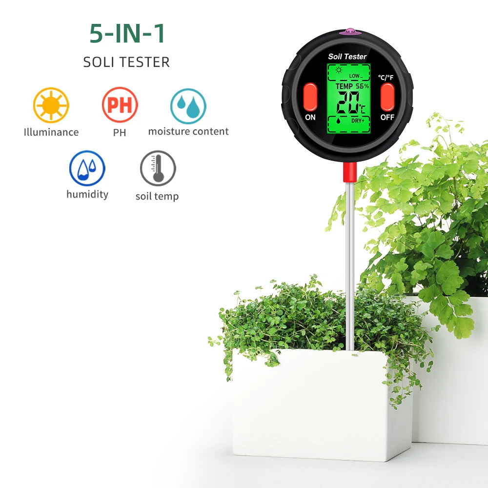 tiny spectrum analyzer 5 in 1 Soil Ph Meter Humidity Moisture Light Temp Soil Acidity Tester Moisture Sensor for Plants Flowers Garden Tool dial gauge Measurement & Analysis Tools