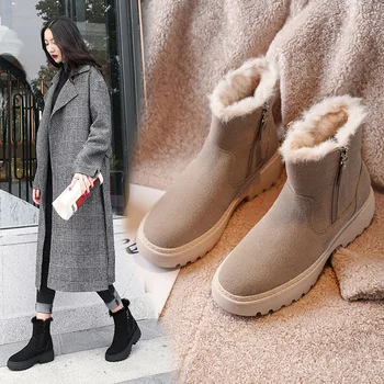 

Women Plush Lining Ankle Boots 2019 Snow Boots Female Zip Fur Shoes Winter Casual Ladies Shoes Woman Sneakers Footwear