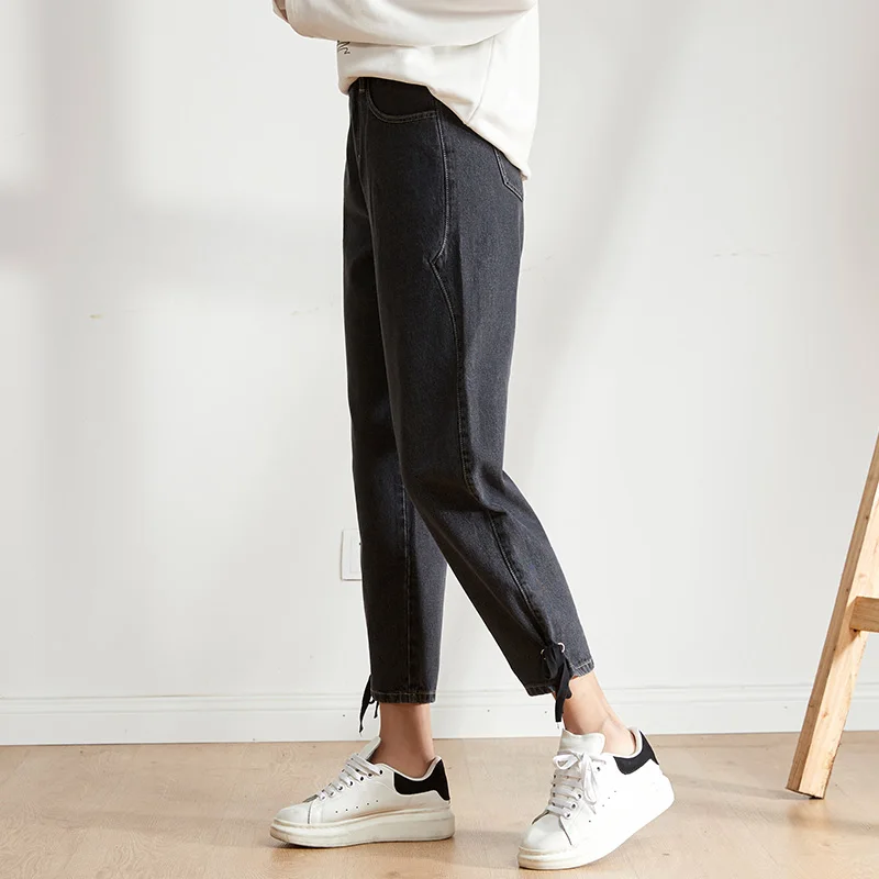 Женские неэластичные джинсы LEIJIJEANS, свободные повседневные черные и серые мытые джинсы с высокой посадкой, новая модель 9149 большого размера