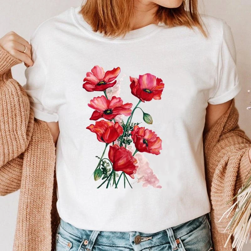 fundament Omtrek Steil Vrouwen Casual Bloem 90S Leuke Grafische Top Print Kleding 90S T shirt  Vrouwelijke Tee Dames Mode Korte Mouw cartoon T shirt|T-shirts| - AliExpress