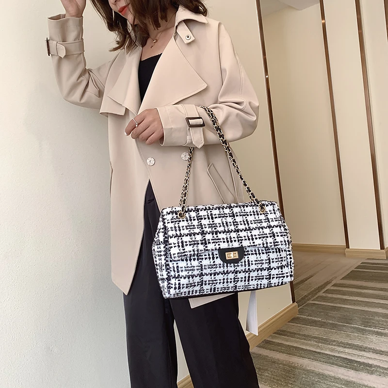 High Quality Large Capacity Women Wool Handbags Shoulder Bags Designer Ladies Chain Crossbody Bag Casual Female Messenger Bags