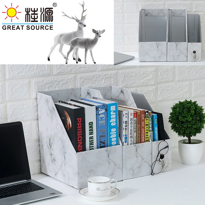 MQQ Foldaway File Holder Marble Newspaper Box Desk Top Organizer Magazine Bookend White Corrugated Paper Stationery (6PCS)