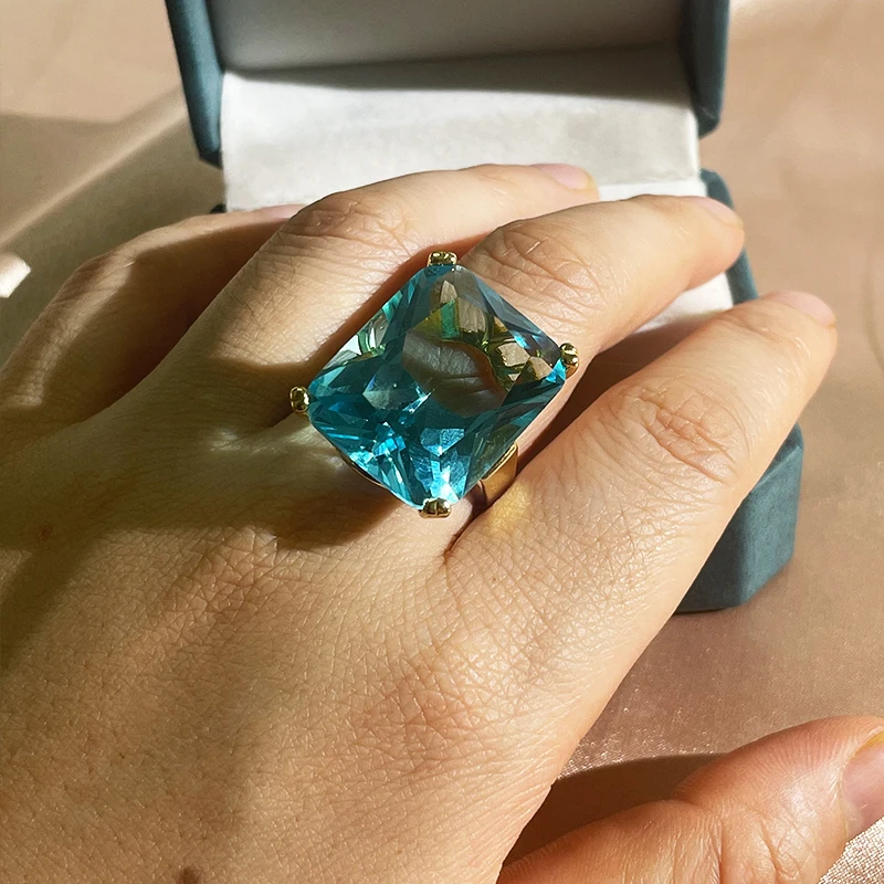 Cellacity Silver 925 Jewelry Rings For Charm Lady With Big Square Blue Topal Gemstones Women Party Gift Size 6-10