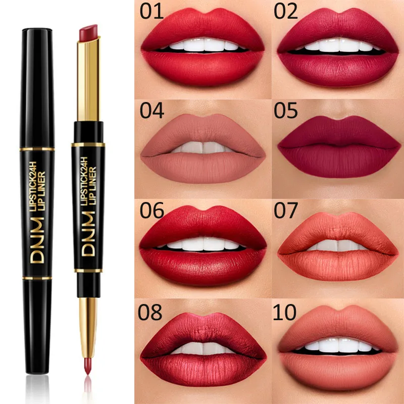 

12 Colors Double-end Lipstick Makeup Lipstick Pencil Moisturizing Non Sticky Cup Long Lasting Lipstick Pen Cosmetics Tools Pro