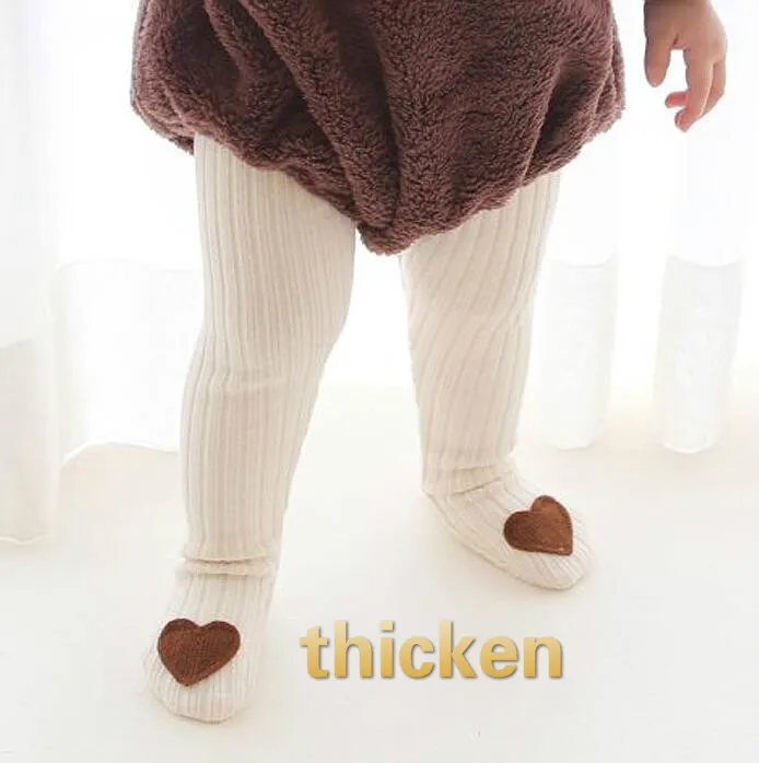 thicken coffee Осень-зима, милые лоскутные леггинсы с сердечками для маленьких девочек, г., от 0 до 2 лет, детские штаны, детские базовые колготки - Цвет: thicken coffee