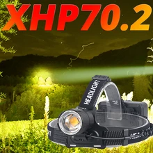 XHP70.2 Мощный светодиодный налобный фонарь XHP70 желто-белый светодиодный налобный фонарь для рыбалки, кемпинга, масштабируемый Перезаряжаемый USB фонарь с 3*18650 батареями