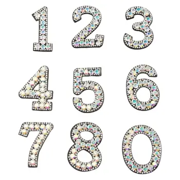 

2020 New 10Pcs DIY 0-9 Number Applique Glitter Rhinestone Embroidered Patches Sew Iron On