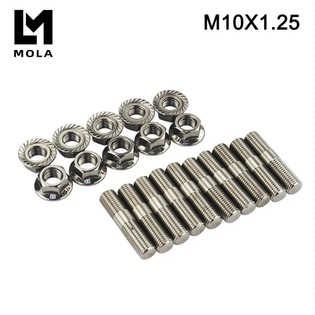 

10 pcs 10mm Stainless Steel Exhaust Studs & Serrated Nuts M10x1.25 Stud Conversion Tall Lug Bolts SCREW ADAPTER kit