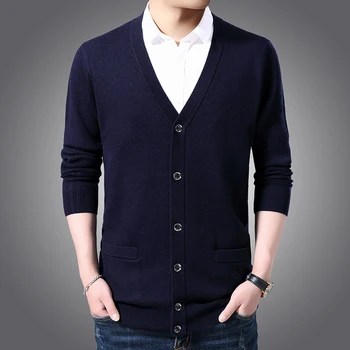 

Cardigan Men Wool Solid Cardigan for Men 2019 Casual Fall Winter Sweater Men V-Neck Gray Navy Blue Red Knitted Sweater Men