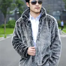 Горячая Распродажа Новая мужская зимняя меховая шуба из искусственного меха светло-серая роскошная мужская меховая куртка с воротником-стойкой пальто из лисьего меха
