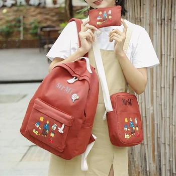 

JOYPESSIE Fashion Women Backpack High Quality Canvas Student School Bag 3pcs Set Backpack for Teenage Girl Shoulder Bag Mochila