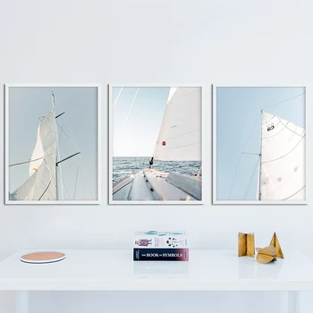 

Minimalist Sail Wall Art Sky Yacht Canvas Painting Decor Horizon Posters and Prints Ocean Boat Nautica Pictures for Living Room