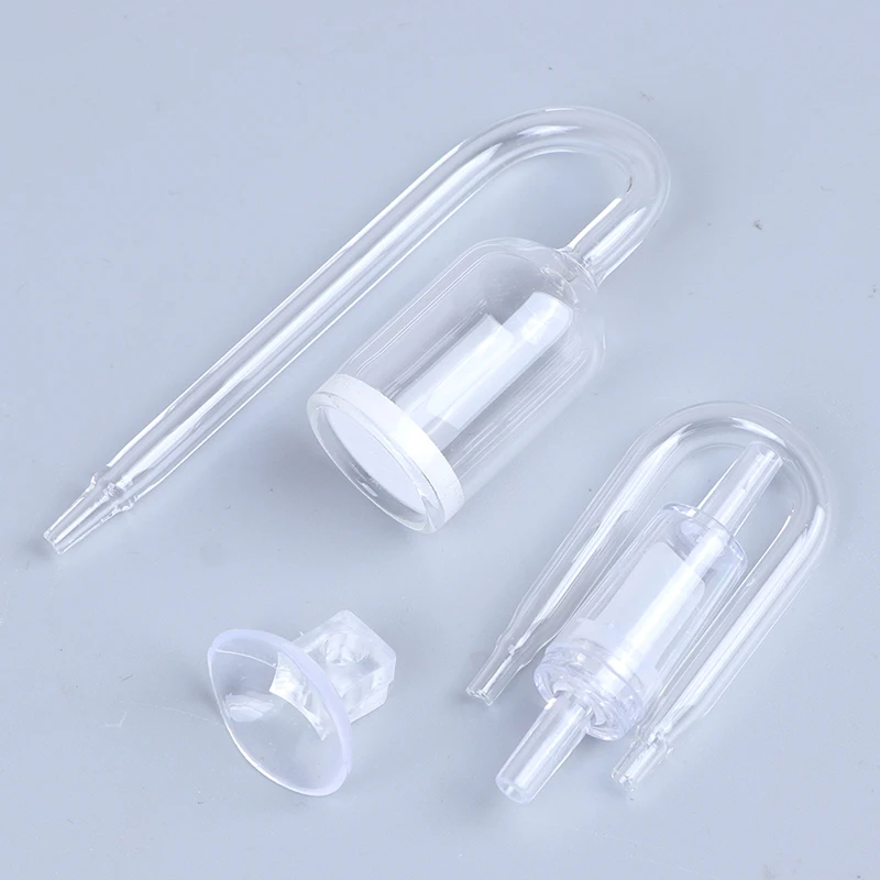 Aquarium Glass CO2 Diffuser Check Valve U Shape Glass Tube Suction Cup Kit For Fish Tank Aquarium Check Valve Set CO2 Atomizer 