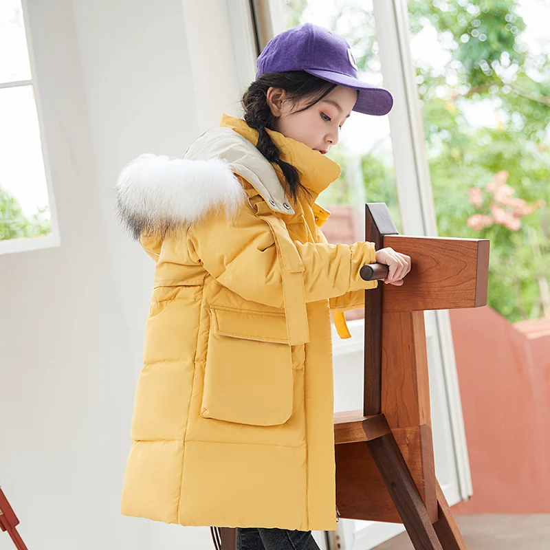 Children's down jacket girls long section hooded coat new Korean version of the thickening girl winter coat kids outerwear