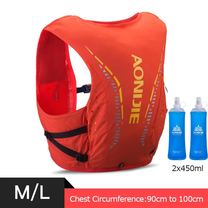 ML Orange 450ml Flas AONIJIE открытый рюкзак 8L гидратационный жилет Сверхлегкий дышащий Trail сумки для бега для пеших прогулок беговые марафонские гонки - Цвет: ML Orange 450ml Flas