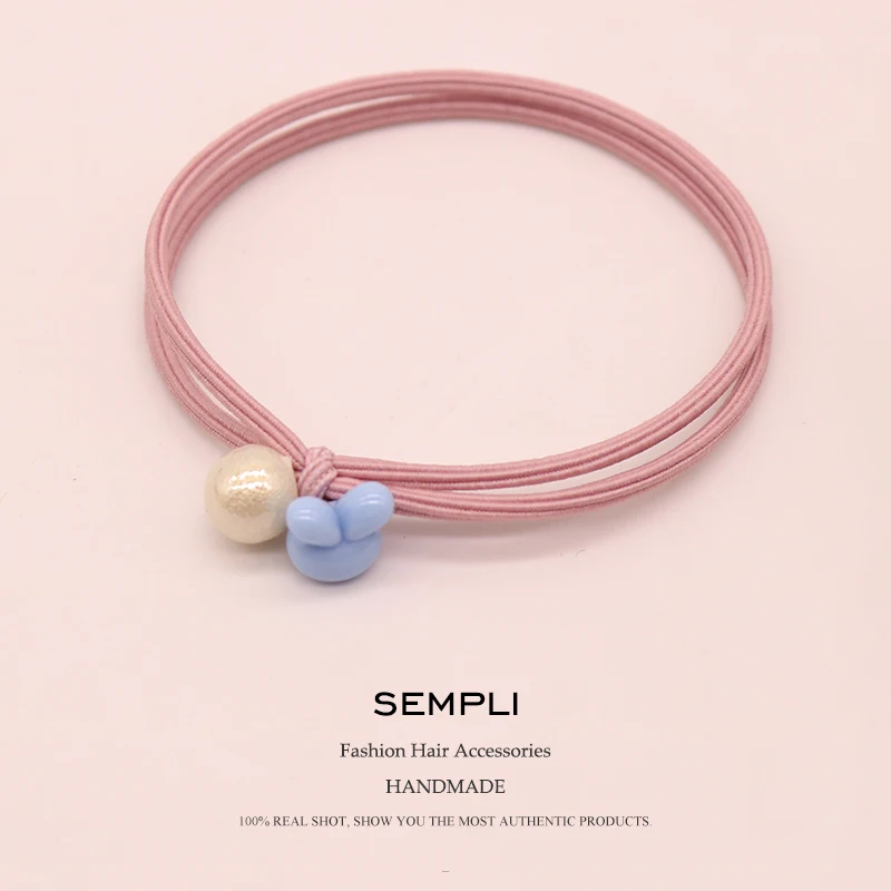 Sempli, яркие цвета, простые эластичные резинки для волос для девочек, милый кролик, жемчуг, Детские резинки, конский хвост, резинка для волос - Цвет: Pink