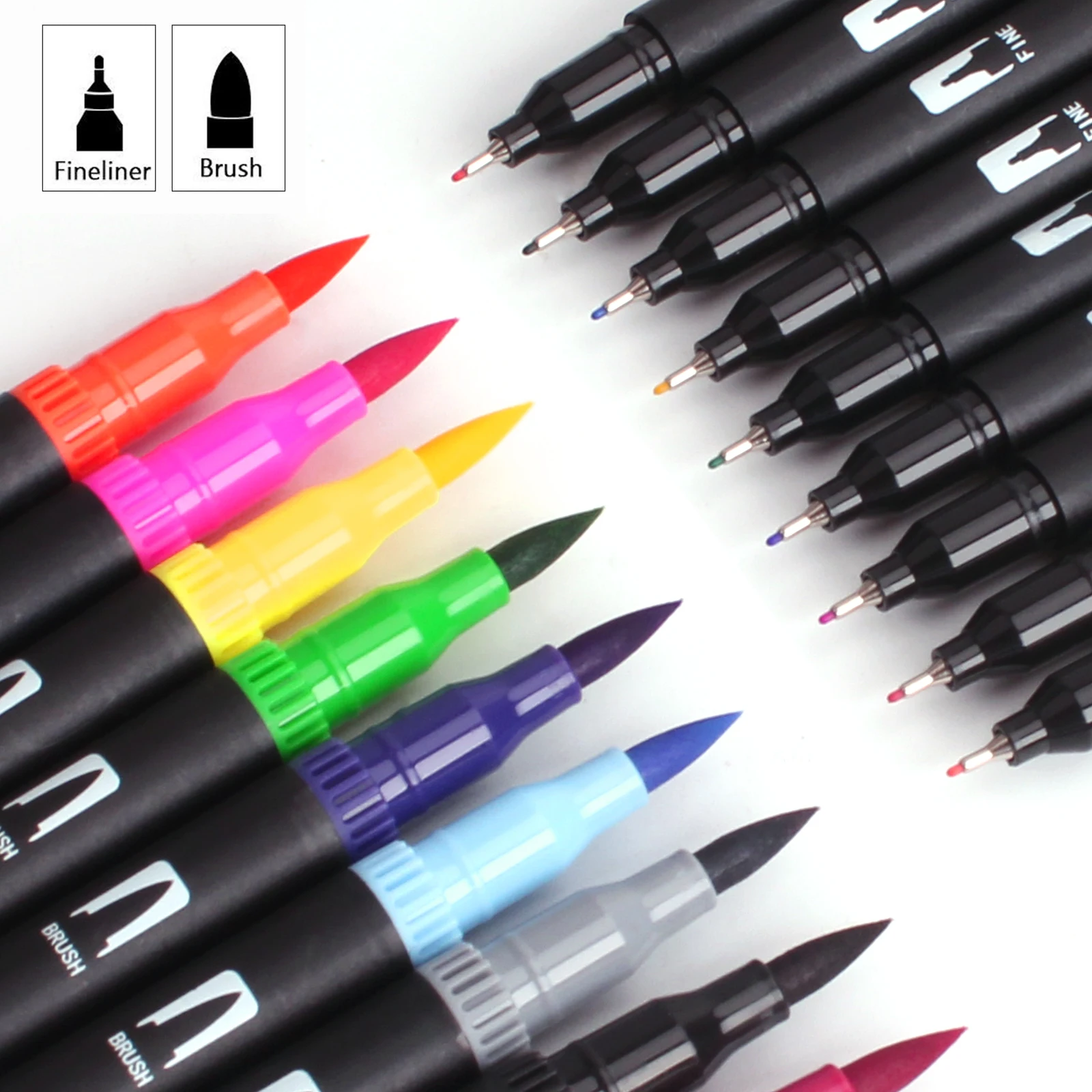 6-60 Colors Art Pens Set, Fine Tip & Flexible Brush Pen Tip, Water