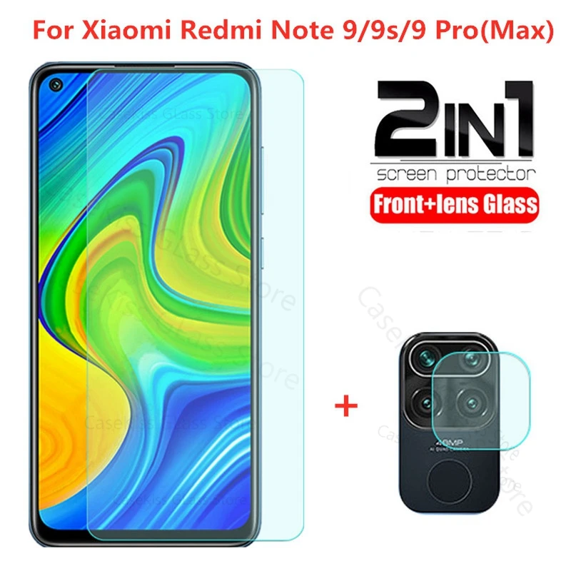 Cristal templado 2 en 1 para redmi note 9, note 10, 9Pro, protector de pantalla máx, lente de cámara, cristal protector para redmi 9a, note 9, 9t