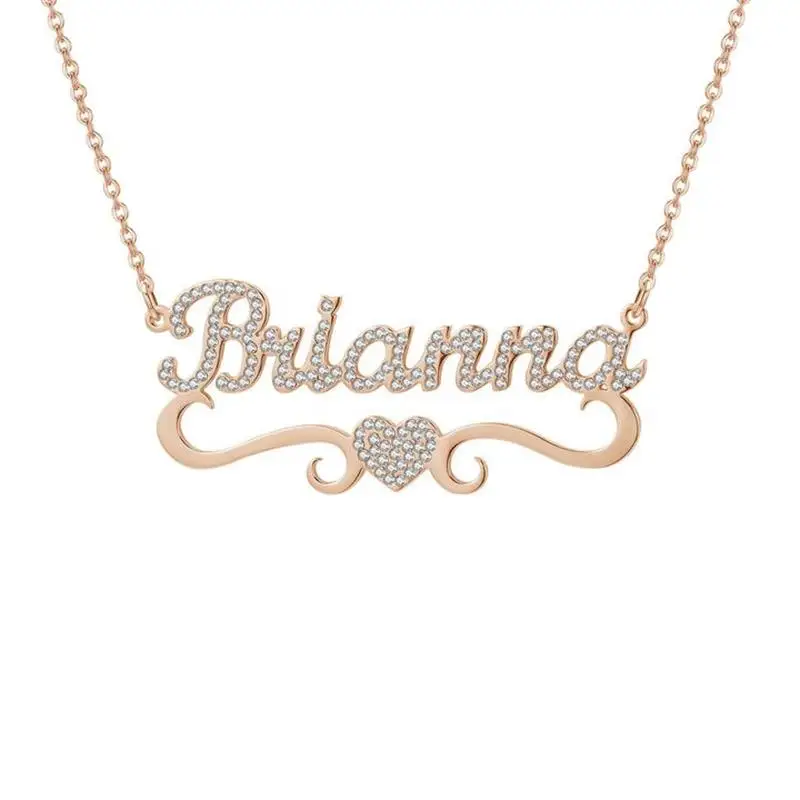 

Customize Crystal Name Necklace Simple Love Heart Fashion Jewelry ultra-chic Free Engraving For Women Girl Birthday Gift