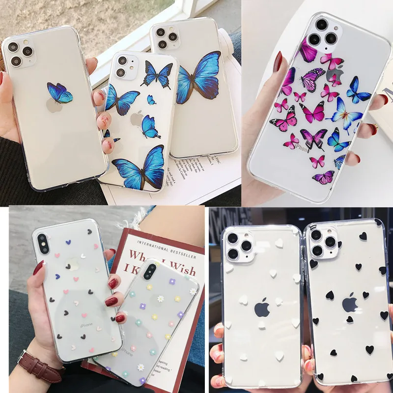 Чехол для Телефона iPhone X XS 8 7 Plus 6 6s милый синий прозрачный мягкий чехол с бабочкой