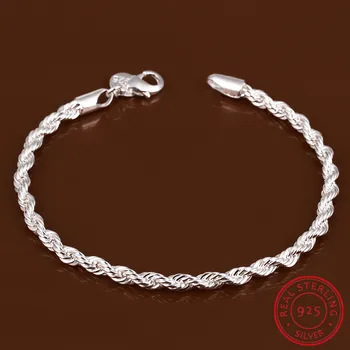 

Lekani 925 Sterling Silver Fine Jewelry For Women And Men 4mm Chain Charm Flash Twisted Rope Bracelet Pulseiras De Prata Jewelry