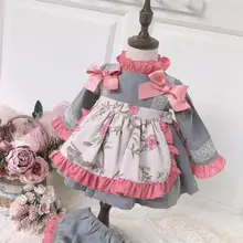 Осенне-весенний винтажный испанский наряд для Бала Лолита с длинными рукавами и цветочным рисунком для маленьких девочек, платье принцессы для девочек, повседневное праздничное платье на день рождения