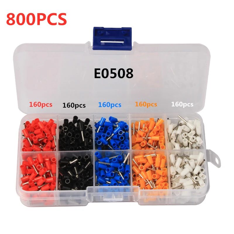 800PCS 460 шт. 6-different пробки обжимные клеммы 0,25-6 мм 23-10AWG изоляционные клеммы комплект наконечников Провода Медные Обжимные - Цвет: 800PCS