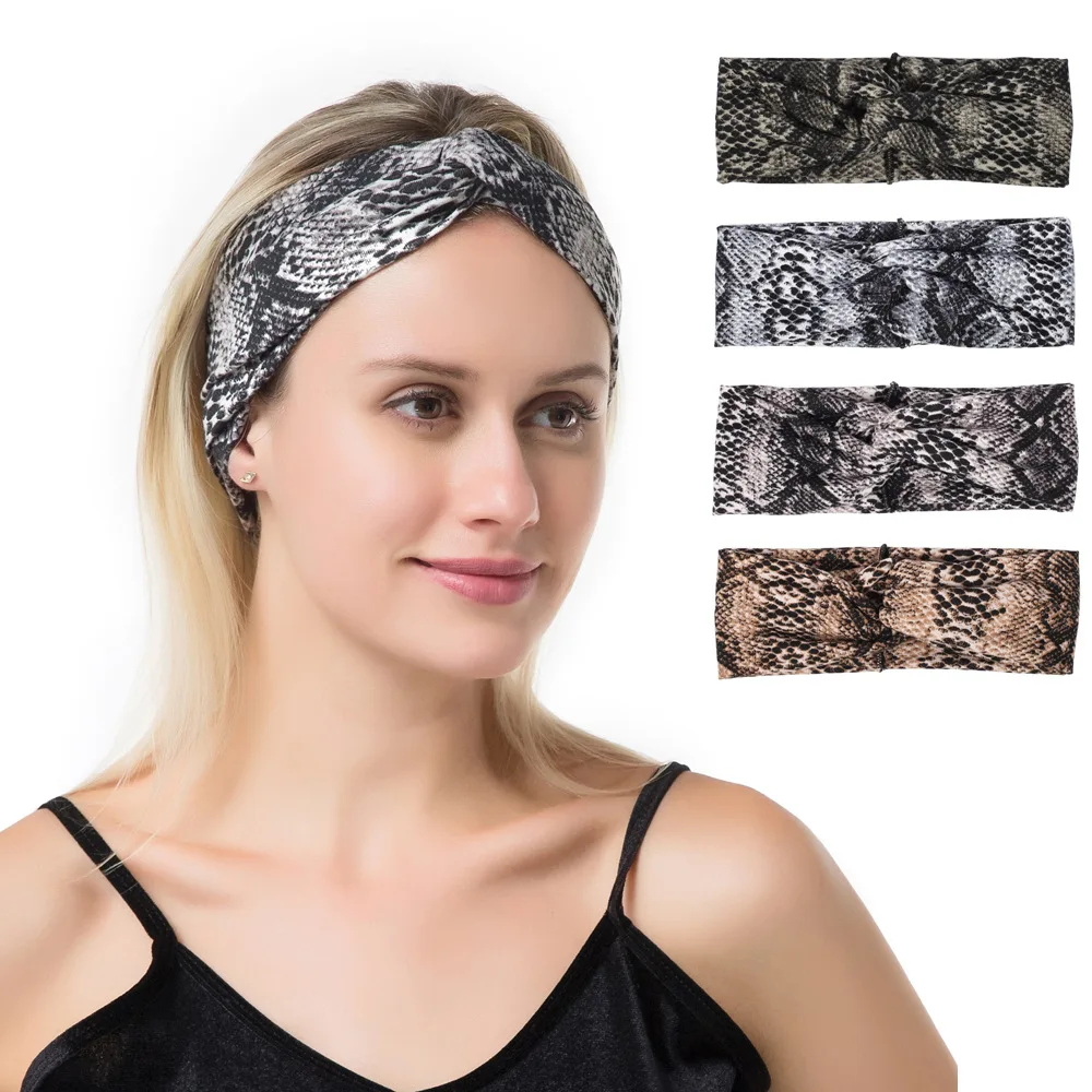 

Fashion Women Girls Summer Vintage Hair Bands Snake Animal Print Headbands Hair Accessories Cross Turban Bandanas HairBands