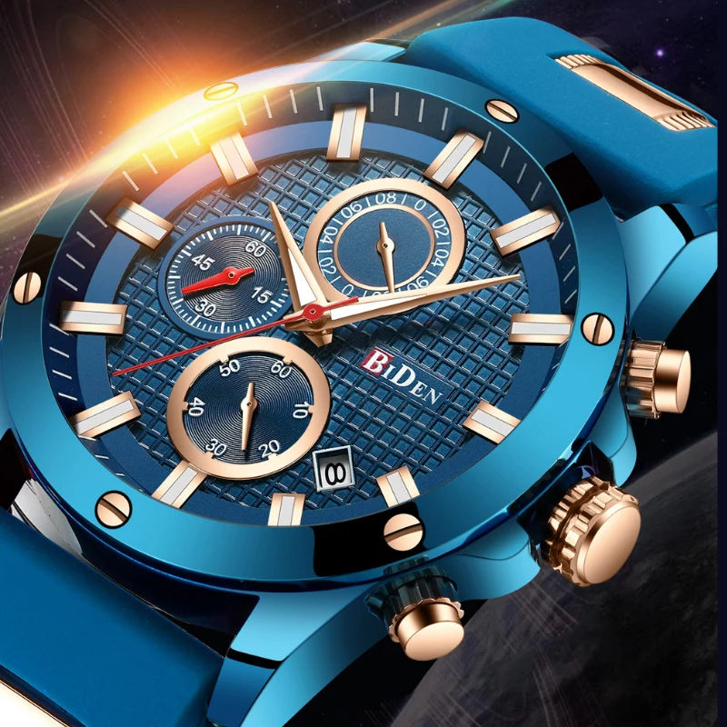 Men's Business Leisure Men's Watch Silicon Tape Three Eye Timing Sports Waterproof Luminous Multifunctional Quartz Watch