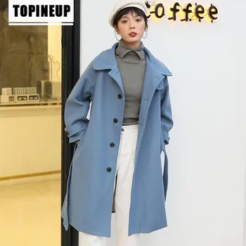 

2020 Womens popular Elegant Solid color with belt Slim fit overcoat female jacket