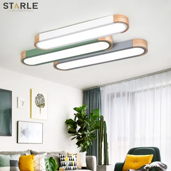 

Nordic Wood Rectange Dimmable Led Ceiling Lights Living Room Multicolor Alloy Led Ceiling Lamp Bedroom Led Ceiling Light Fixture