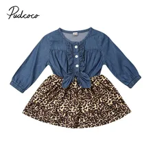 Коллекция года, весенне-осенняя одежда для малышей джинсовые платья-пачки принцессы с длинными рукавами для маленьких девочек одежда в стиле пэчворк с леопардовым принтом От 6 месяцев до 4 лет