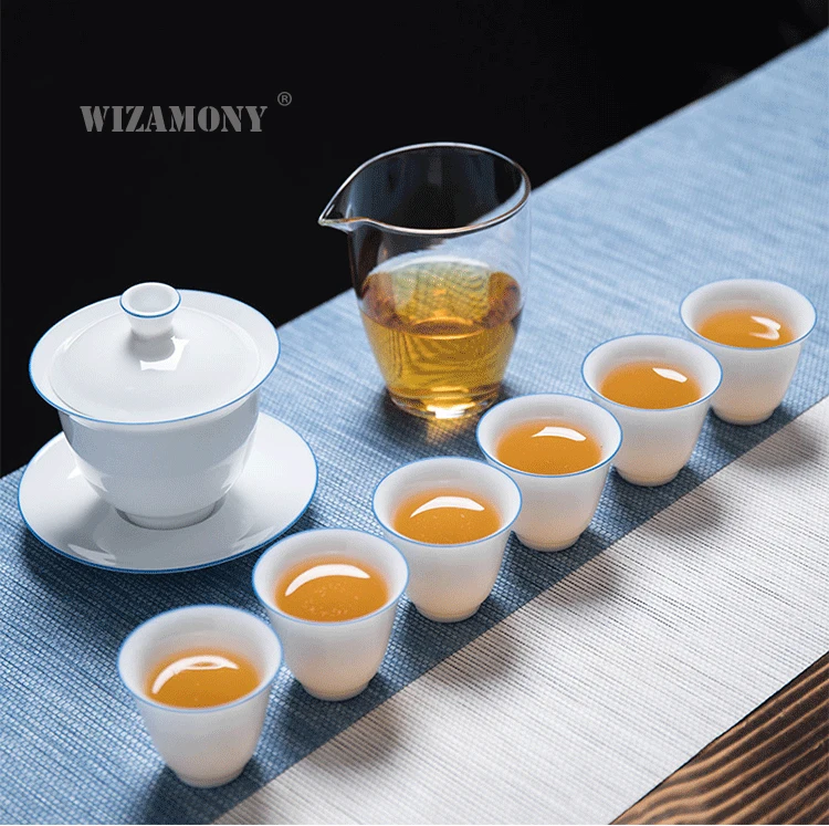 Wizamony дорожная сумка китайский чайный набор кунг-фу Gaiwan Чайник чайные чашки стеклянная ярмарка кружка Чайные Наборы белая керамика fot подарок пуэр посуда для напитков