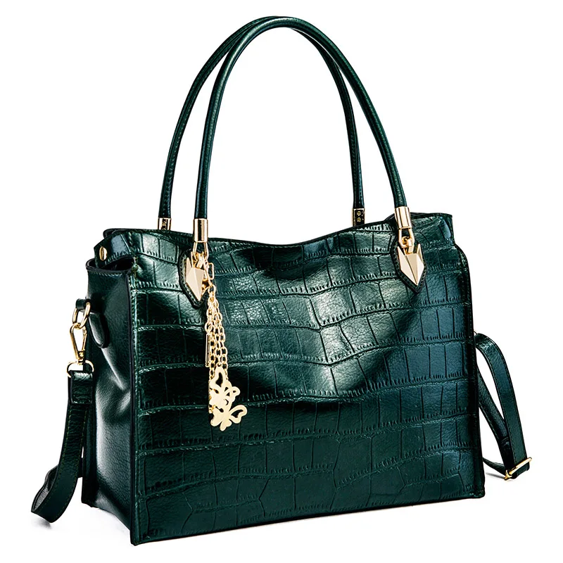 Женская сумка, масло, крокодиловый восковый узор, женские кожаные сумки, роскошные дамские ручные сумки с картой, посылка, женская сумка-мессенджер, большая сумка-тоут - Цвет: Зеленый