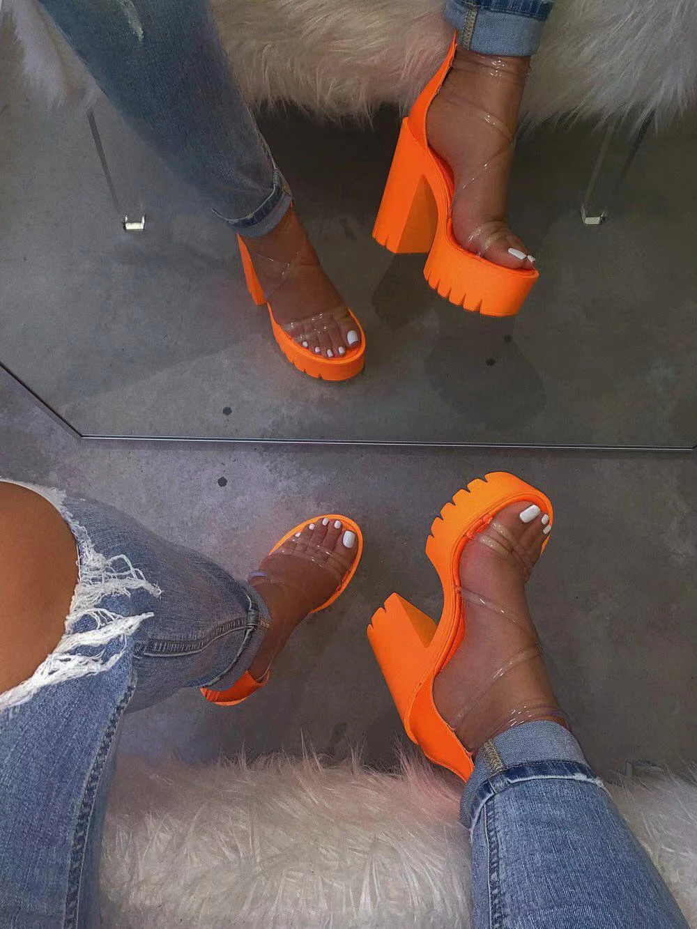 Г., летние женские Босоножки на каблуке прозрачная обувь с ремешком на щиколотке женские вечерние прозрачные туфли, 9084