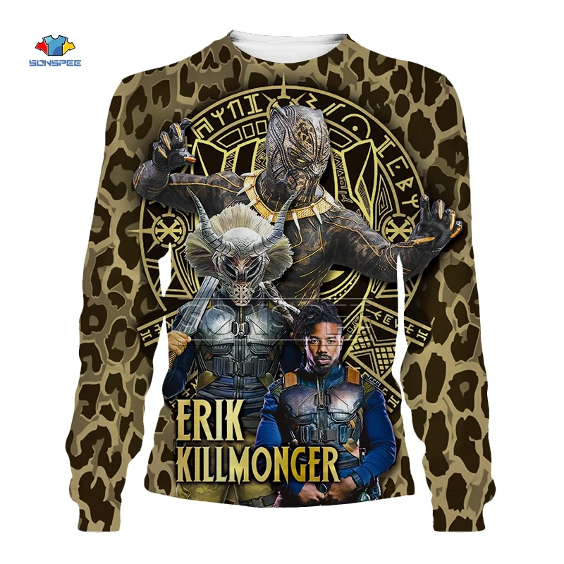 SONSPEE Men Zip hoodie Erik Killmonger Black Panther 3D Print T Shirt Hoodie Sweatshirt Cosplay Costume Unisex Streetwear C190 | Мужская