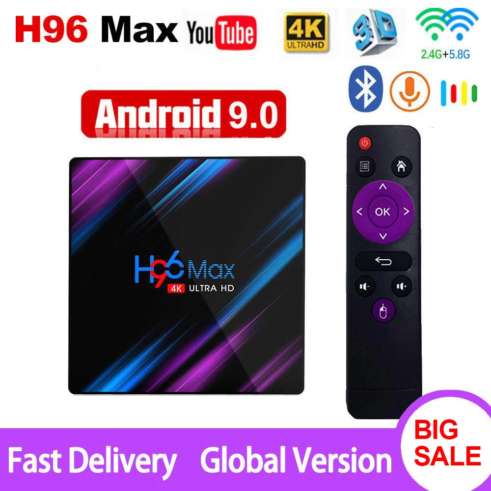Android TV Box Android 10.0 H96 Max Rockchip RK3318 4K Smart TV Box 2.4G&5G Wifi BT4.0 H96Max 4GB 64GB Media Player Set Top Box