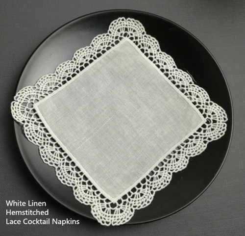 Set of 120 Fashion Cocktail Napkins 6x6-inch White Linen Lace Cocktail Napkin Coasters dress up any Party
