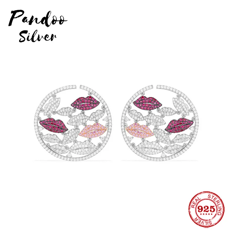 Fashion Charm Sterling Silver Original 1:1 Copy，Silver Circular Arc Lips Earrings With Pearl Jewelry Gift Suitable For Female