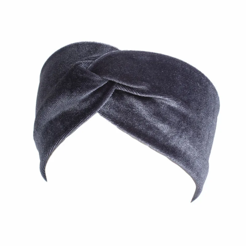 Helisopus Women Fashion Hairband Velvet Headband Women Hair Accessories Twist Crossed Bow Turban Muslim Style Headwear - Цвет: Серый