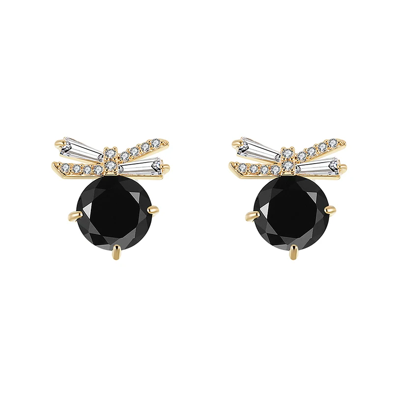 

2020 Unique Design Round Black Zircon Stud Earrings For Women Crystal Charm Sweet Wedding Jewelry Party Statement Earrings