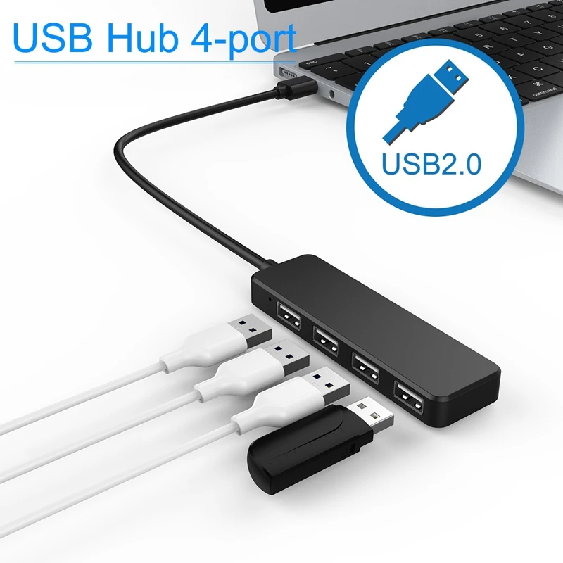 2 шт ультра тонкий usb-хаб 4-Порты и разъёмы USB 2,0 концентратор белого и черного цвета