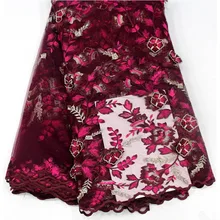 Африканские французские бисерные кружева высокого качества Кружева Красная кружевная ткань в нигерийском стиле 5 ярдов/партия кружева ткани для свадьбы LA1174